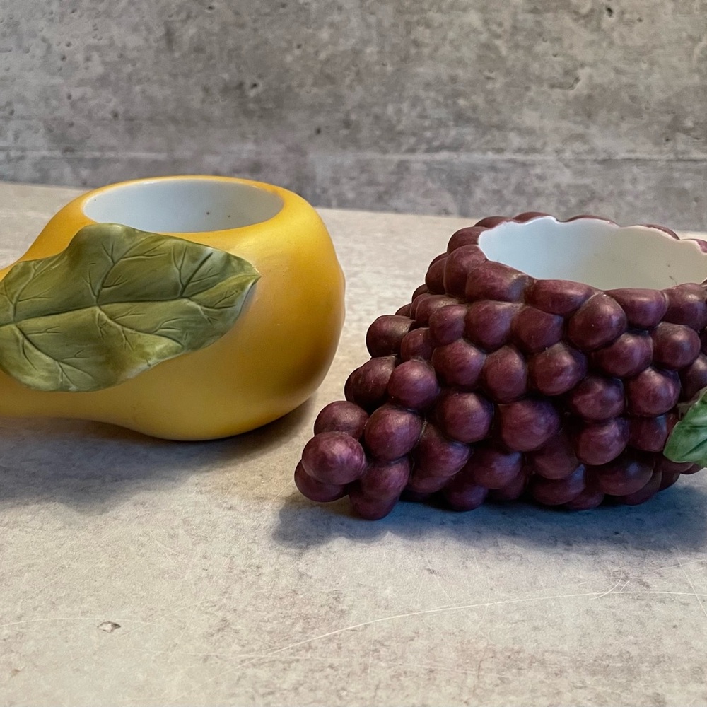 Partylite HARVEST MEDLEY Votive Candle Holders Fruit P7258 Pear Grapes Lot/2